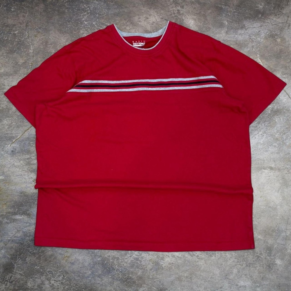 Vintage Basic Editions Red Striped Tee Men's Size XL Skater Surfer Grunge Y2K